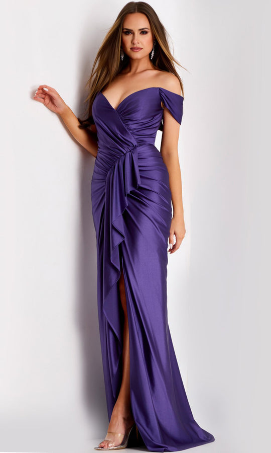 Jovani 44039 - Off Shoulder Ruched Satin Gown