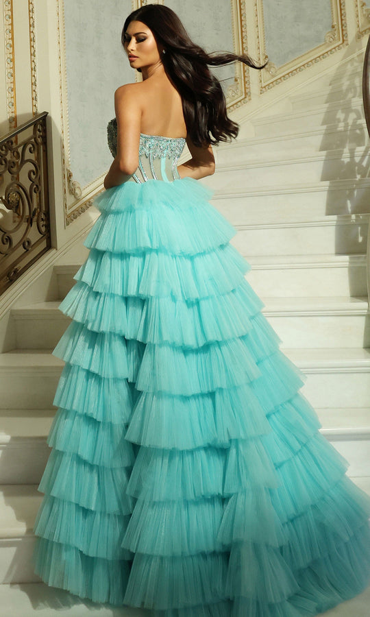 Jovani 44134 - Beaded Illusion Tiered Ballgown with Slit