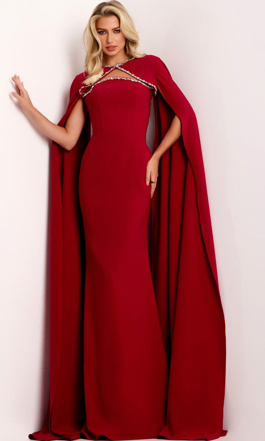 Jovani 44184 - Strapless Beaded Trim Evening Gown with Cape
