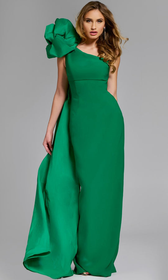 Jovani 44248 - One Shoulder Fitted Gown with Floral Accent