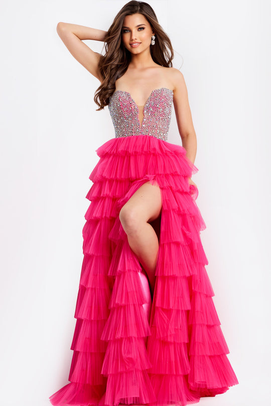 Jovani 44360 - Tiered Embellished Plunging Sweetheart Gown