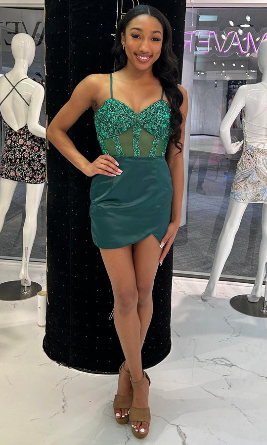 Primavera Couture 4437 - Beaded Corset Bodice V-Back Dress