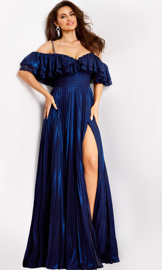 Jovani 44413 - Off Shoulder Pleated Gown with Ruffles
