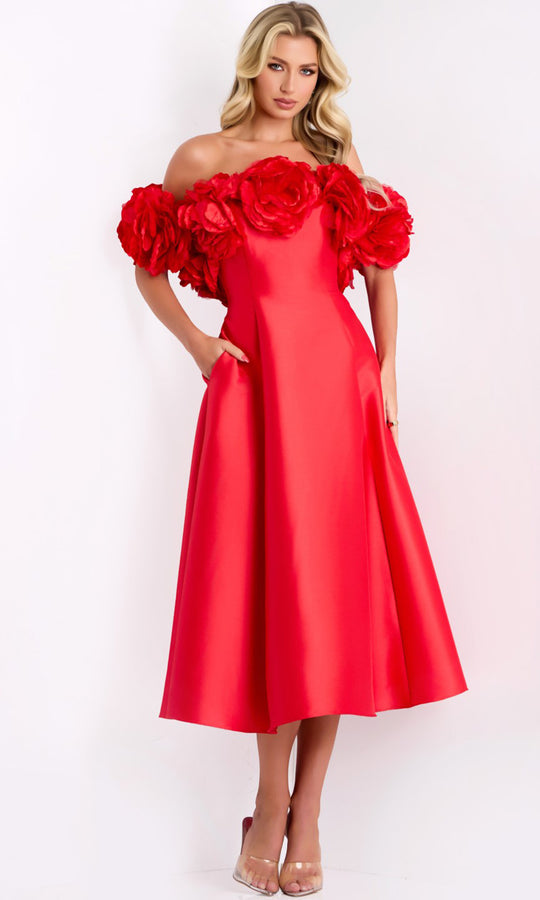 Jovani 44179 - Off-Shoulder Midi Dress with Florals