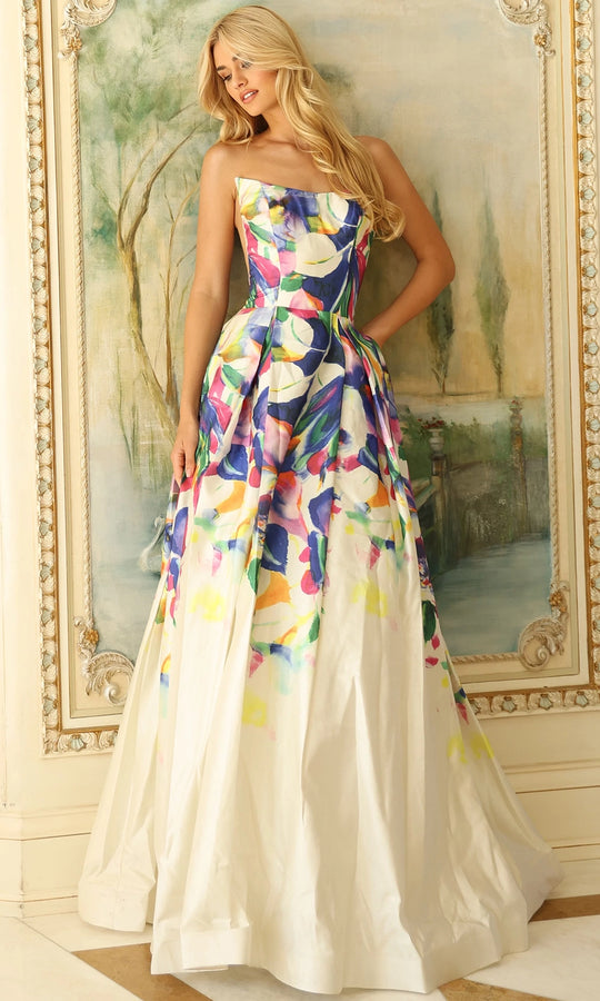 Jovani 44434 - Multicolor Floral Strapless Prom Gown