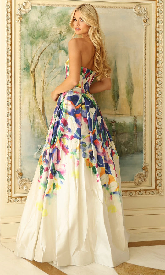 Jovani 44434 - Multicolor Floral Strapless Prom Gown