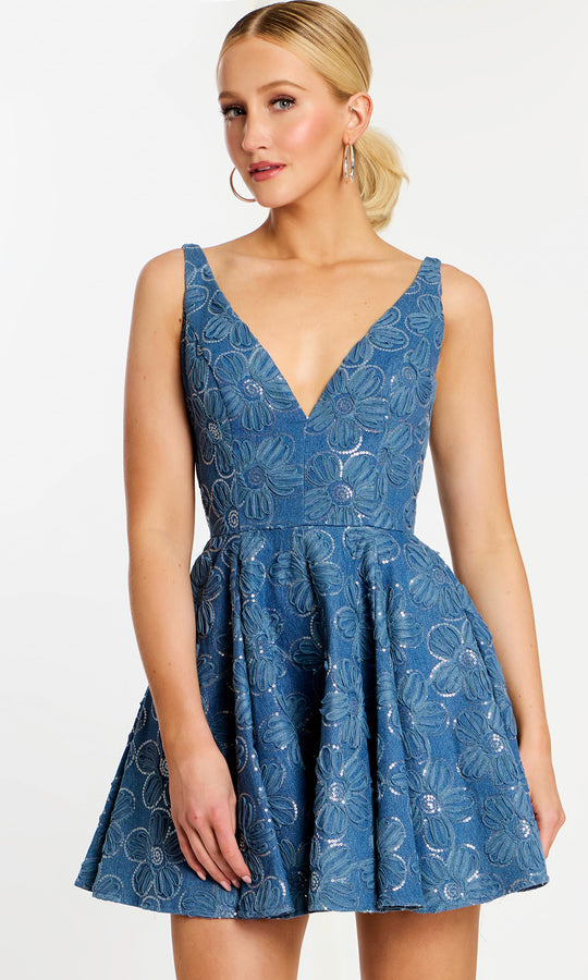 Jovani 44462 - Floral Pattern Deep V-Neck Cocktail Dress
