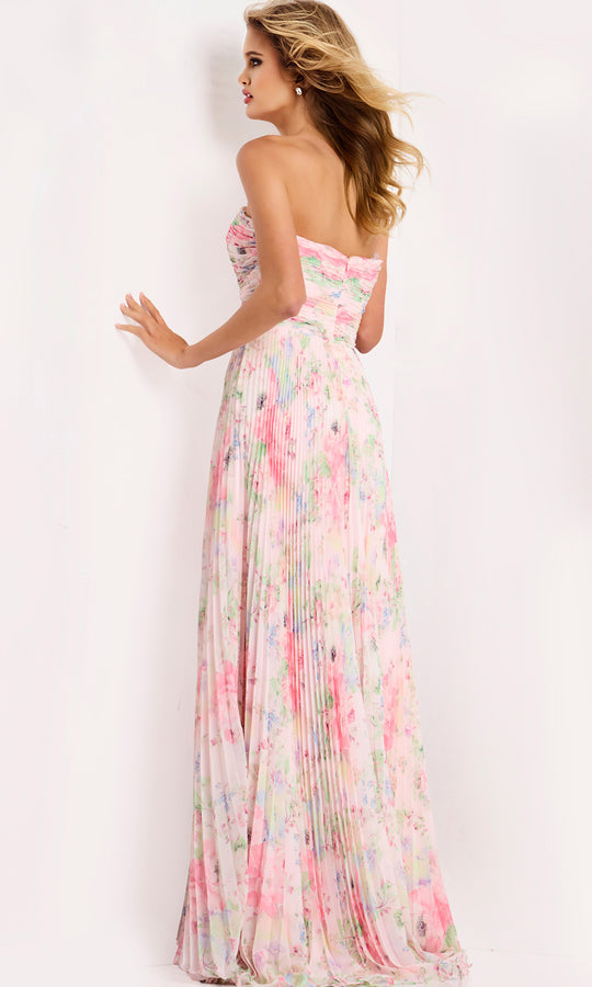 Jovani 44518 - Floral Pleated Chiffon A-Line Dress