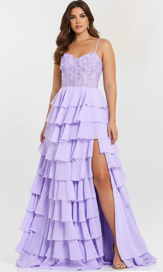 Jovani 44543 - Lace Corset Ruffle A-Line Dress