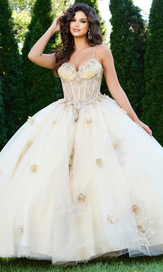 Jovani Q44559 - Sleeveless Layered Ballgown with 3D Floral Accent