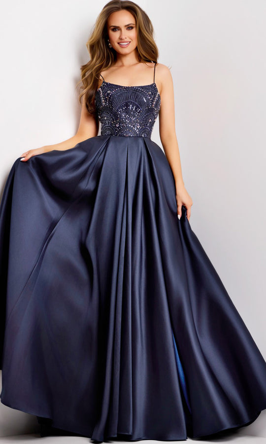 Jovani 44587 - Spaghetti Strap Pleated A-Line Gown