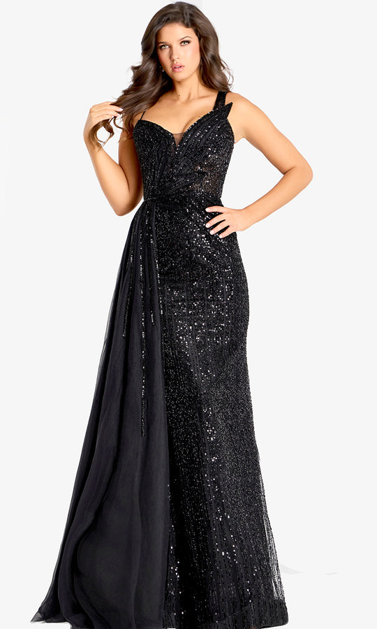 Jovani 44592 - Sleeveless Sequin Ornate Gown with Side Draped