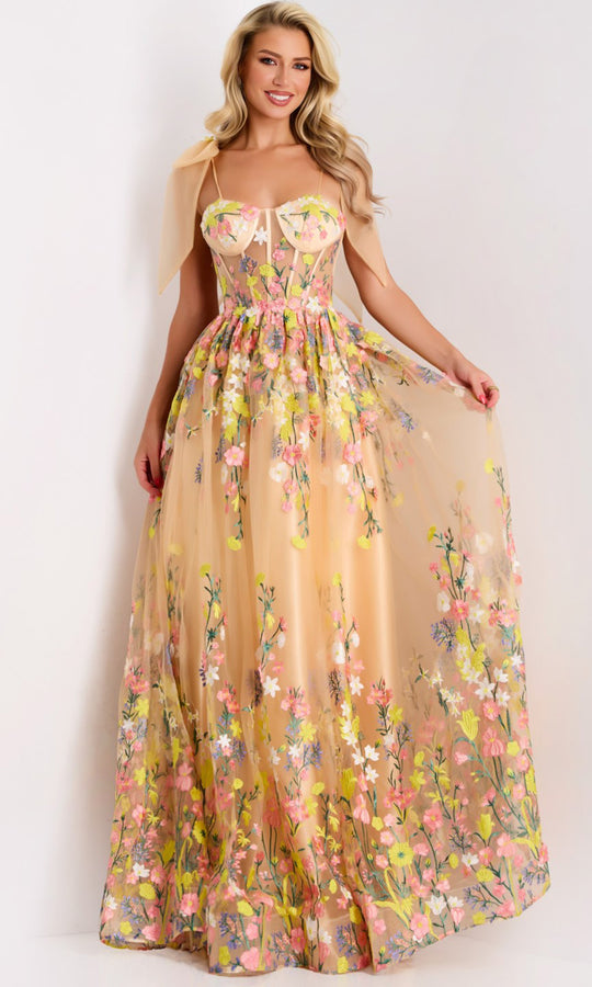 Jovani 44596 - Floral Embroidered Sweetheart Corset Gown