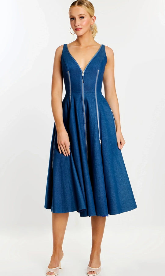 Jovani 44680 - Sleeveless Zipper Detail Tea-Length Dress