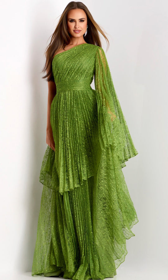 Jovani 44687 - One Shoulder Pleated Lace Gown