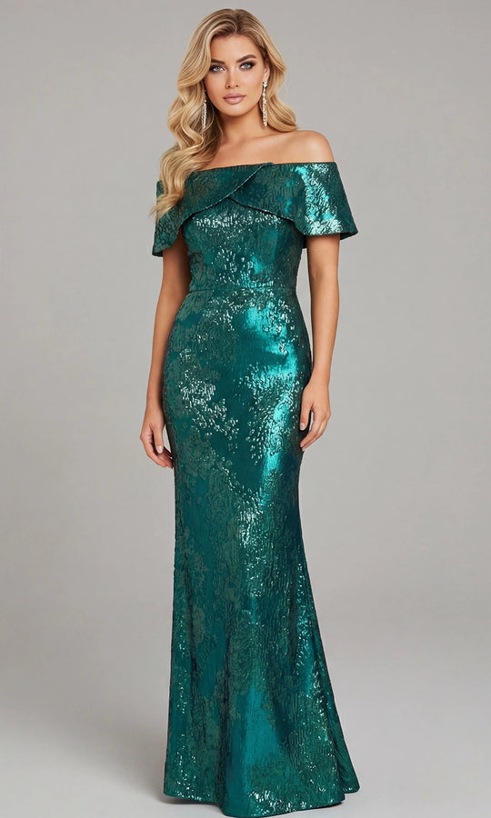 Jovani 44757 - Off Shoulder Metallic Evening Gown