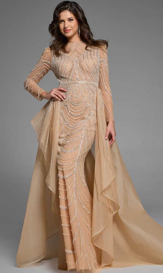 Jovani 44841 - Beaded Sheath Gown with Overskirt