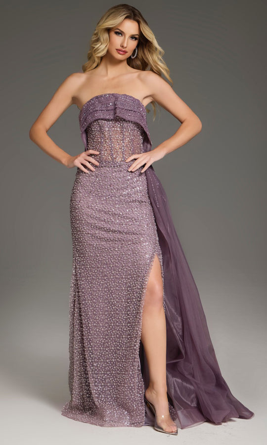 Jovani 44842 - Beaded Strapless Gown with Side Overskirt