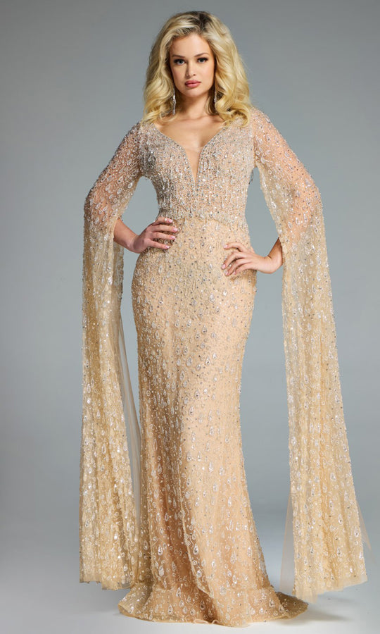 Jovani 44844 - Embellished Long Cape Sleeve Gown
