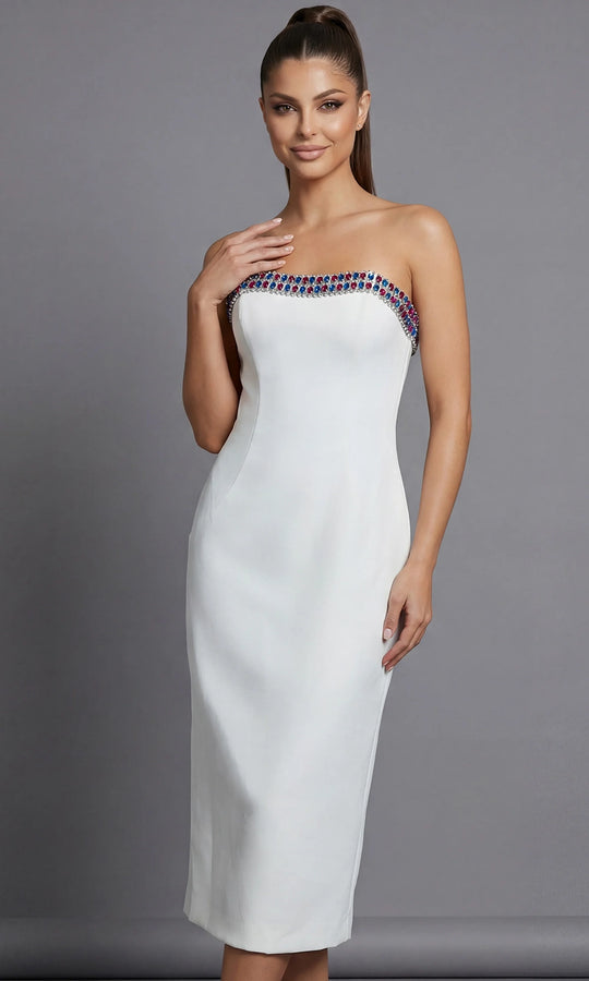 Jovani 44894 - Multicolor Crystal Trim Strapless Sheath Dress