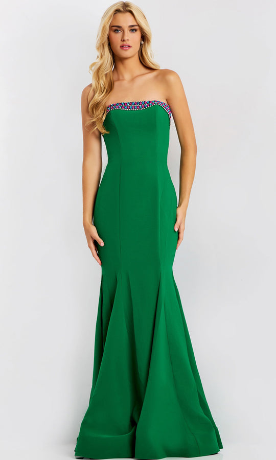 Jovani 44895 - Beaded Neckline Mermaid Crepe Gown