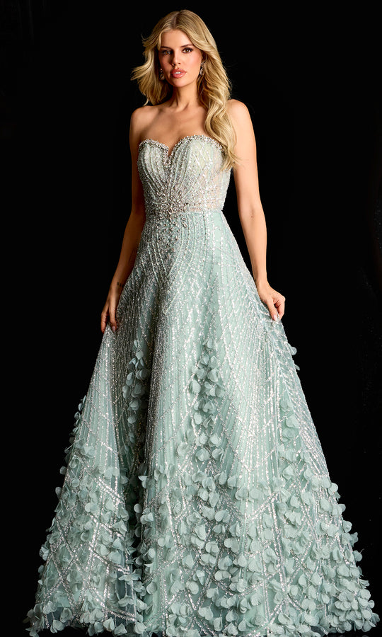 Jovani 45069 - 3D Floral Accent Strapless A-Line Gown