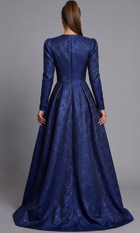 Jovani 45099 - Long Sleeve Metallic Jacquard Evening Gown