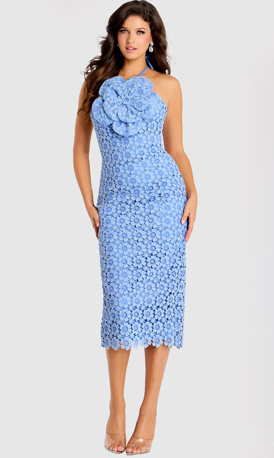 Jovani 45207 - Floral Lace Tea-Length Halter Dress