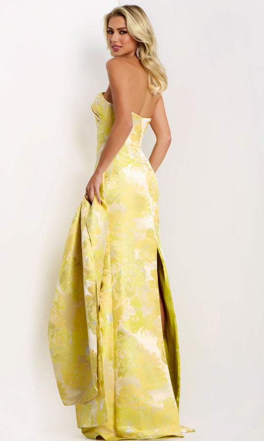 Jovani 45289 - Strapless Floral Jacquard Column Gown