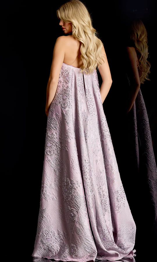 Jovani 45309 - Textured Floral Column Gown with Watteau Train