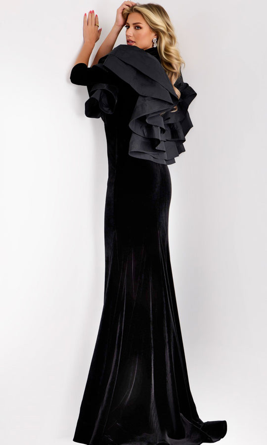 Jovani 45322 - High Neck Ruffled Shoulder Velvet Gown