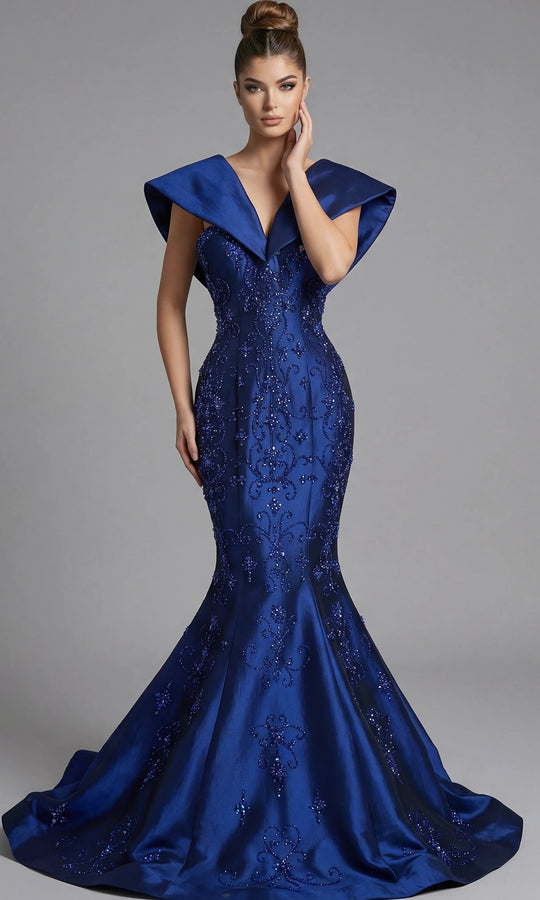 Jovani 45337 - Beaded Mermaid Gown with Sculptural Collar