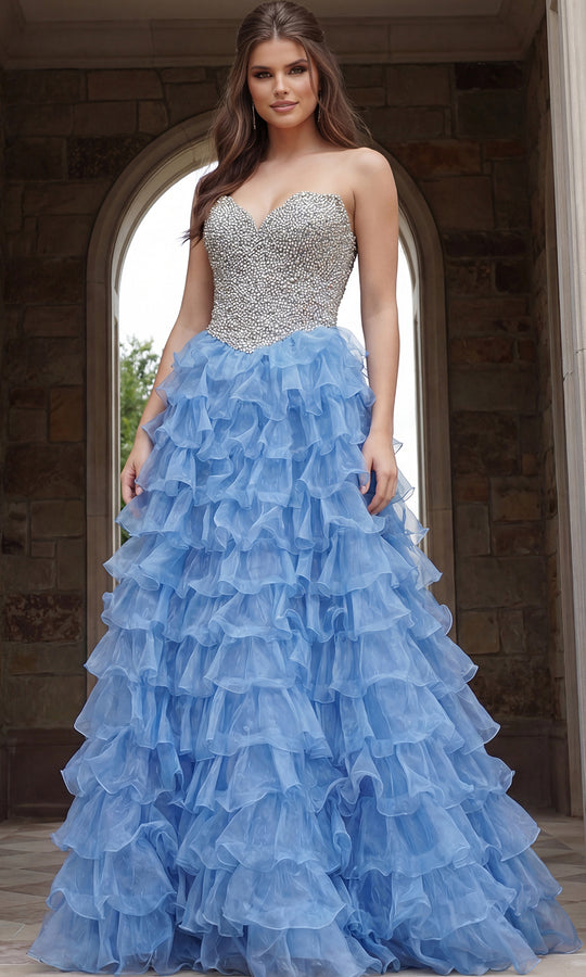 Jovani 45341 - Tiered Ruffle Skirt Sweetheart Long Gown