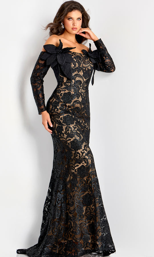 Jovani 45345 - Floral Lace Off Shoulder Evening Gown