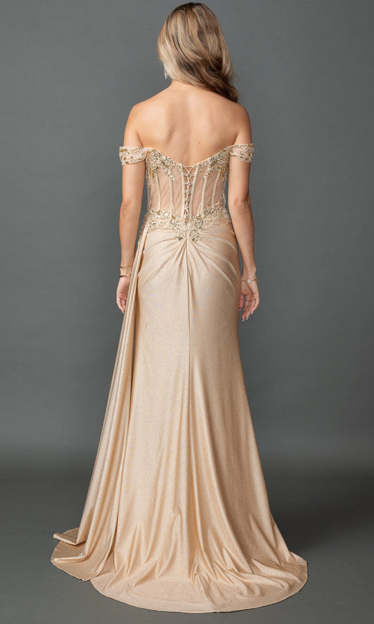 Dancing Queen 4535 - Off-Shoulder Embellished Corset Evening Dress