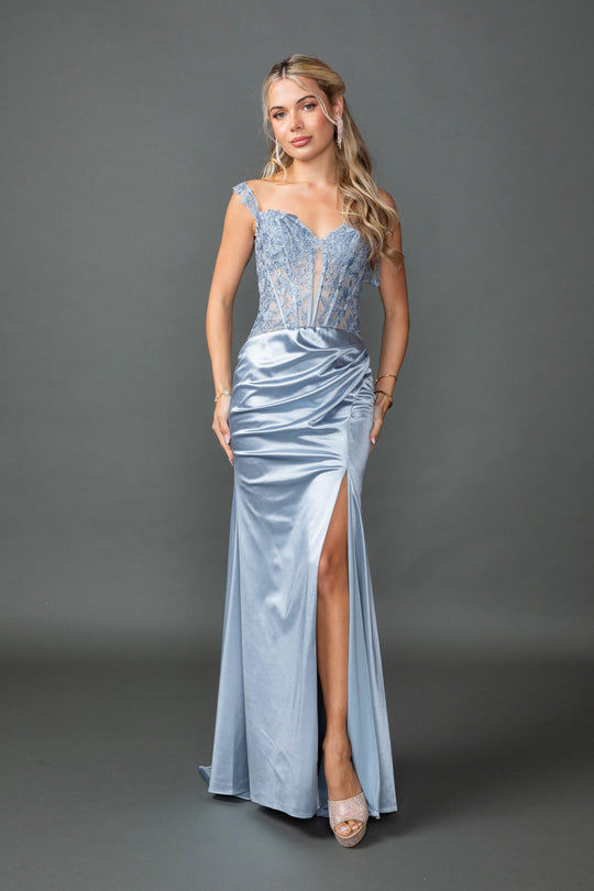 Dancing Queen 4536 - Off?Shoulder Lace Corset Prom Dress In Blue