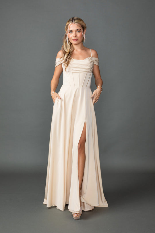 Dancing Queen 4539 - Draped Cowl Neckline Evening Dress