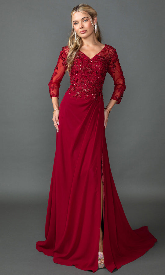 Dancing Queen 4543 - Sheer V-Neck Chiffon Prom Dress 