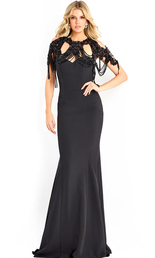 Jovani 45442 - Beaded Shoulder Cape Mermaid Evening Gown