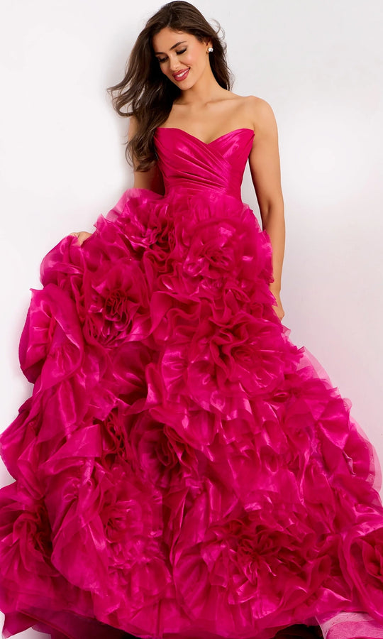 Jovani 45495 - Sweetheart Organza Ball Gown with Floral Ruffles