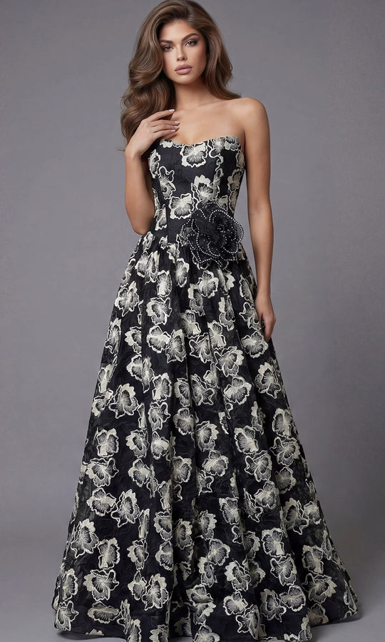 Jovani 45499 - Floral Pattern Semi-Sweetheart Ballgown