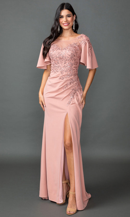 Dancing Queen 4549 - Illusion Bateau Embroidered Applique Prom Gown