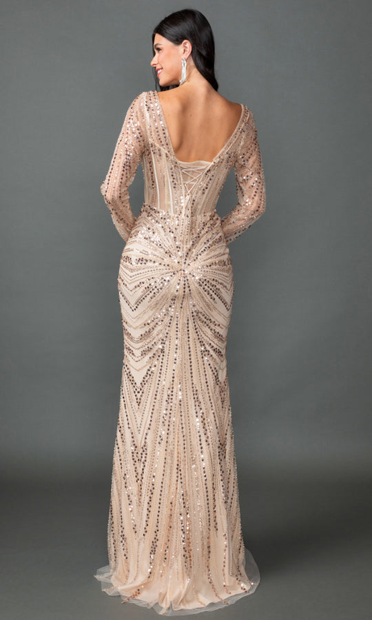 Dancing Queen 4550 - Long Sleeve Sequin Sheath Gown
