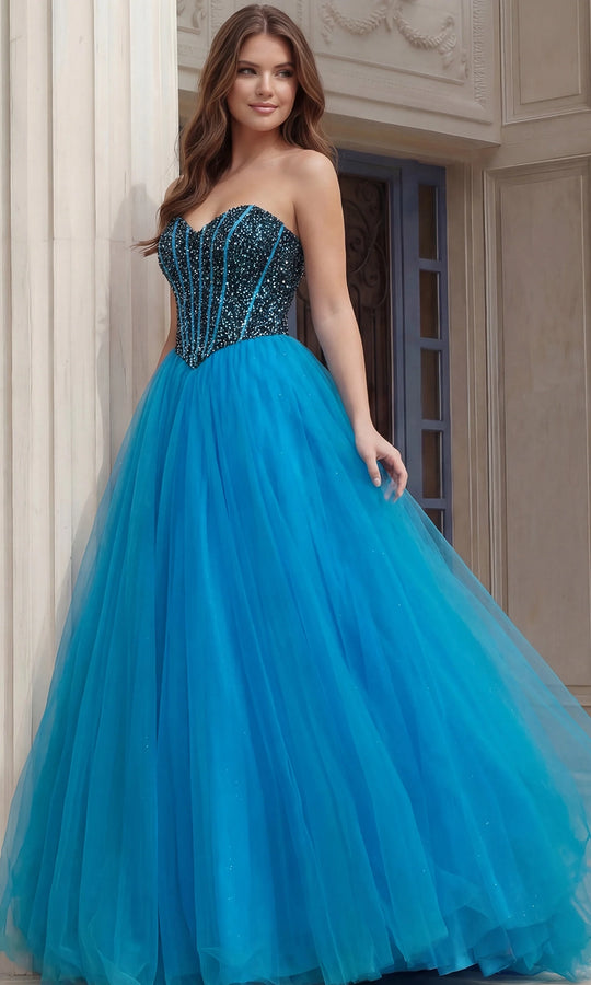 Jovani 45539 - Beaded Corset Layered Tulle Ballgown