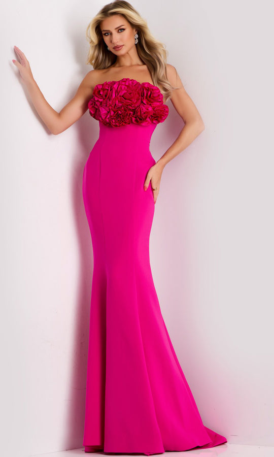Jovani 45561 - Strapless Floral Accent Trumpet Gown