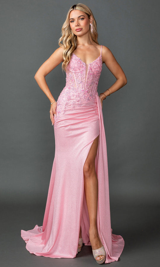 Dancing Queen 4556 - Beaded Lace Applique Corset Prom Gown