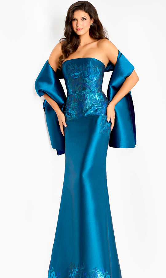 Jovani 45577 - Strapless Column Gown with Floral Embroidery