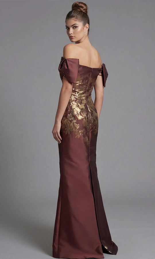 Jovani 45579 - Metallic Floral Short Puff Sleeve Gown