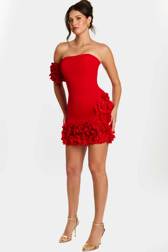 Jovani 45635 - Straight Neckline Mini Dress with 3D Floral Trim