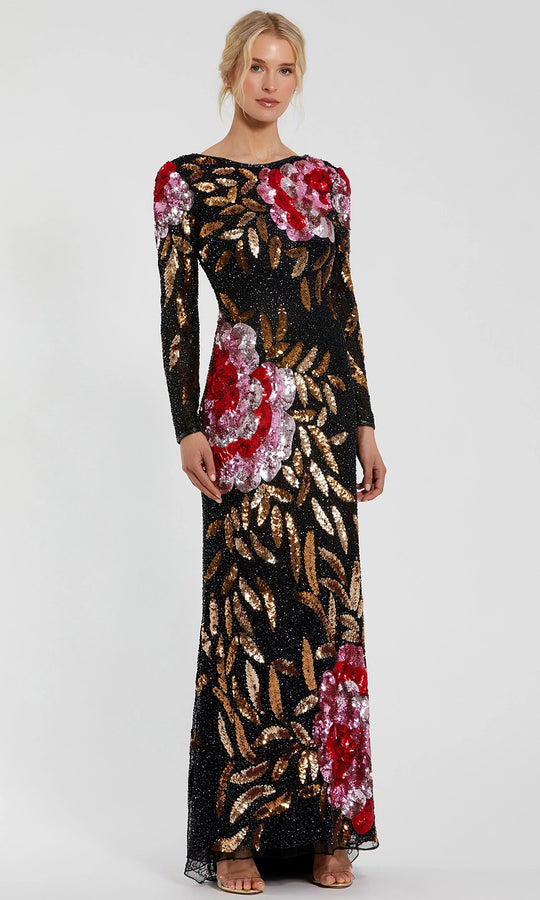 Mac Duggal 4566 - Floral Sequin Long Sleeve Gown